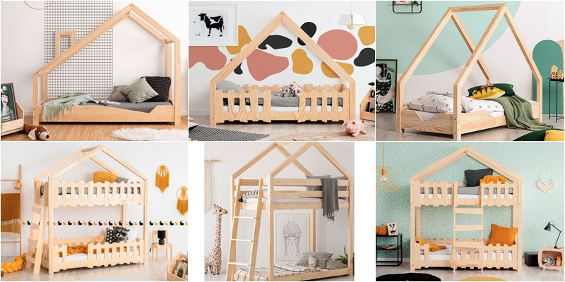 piękne drewniane łóżka domki dla dzieci